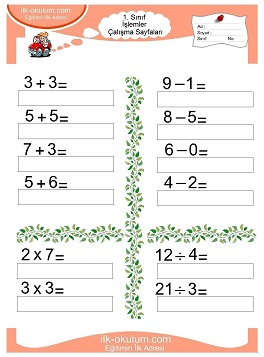 Çocuklar İçin toplam işlemi yaprak testleri 